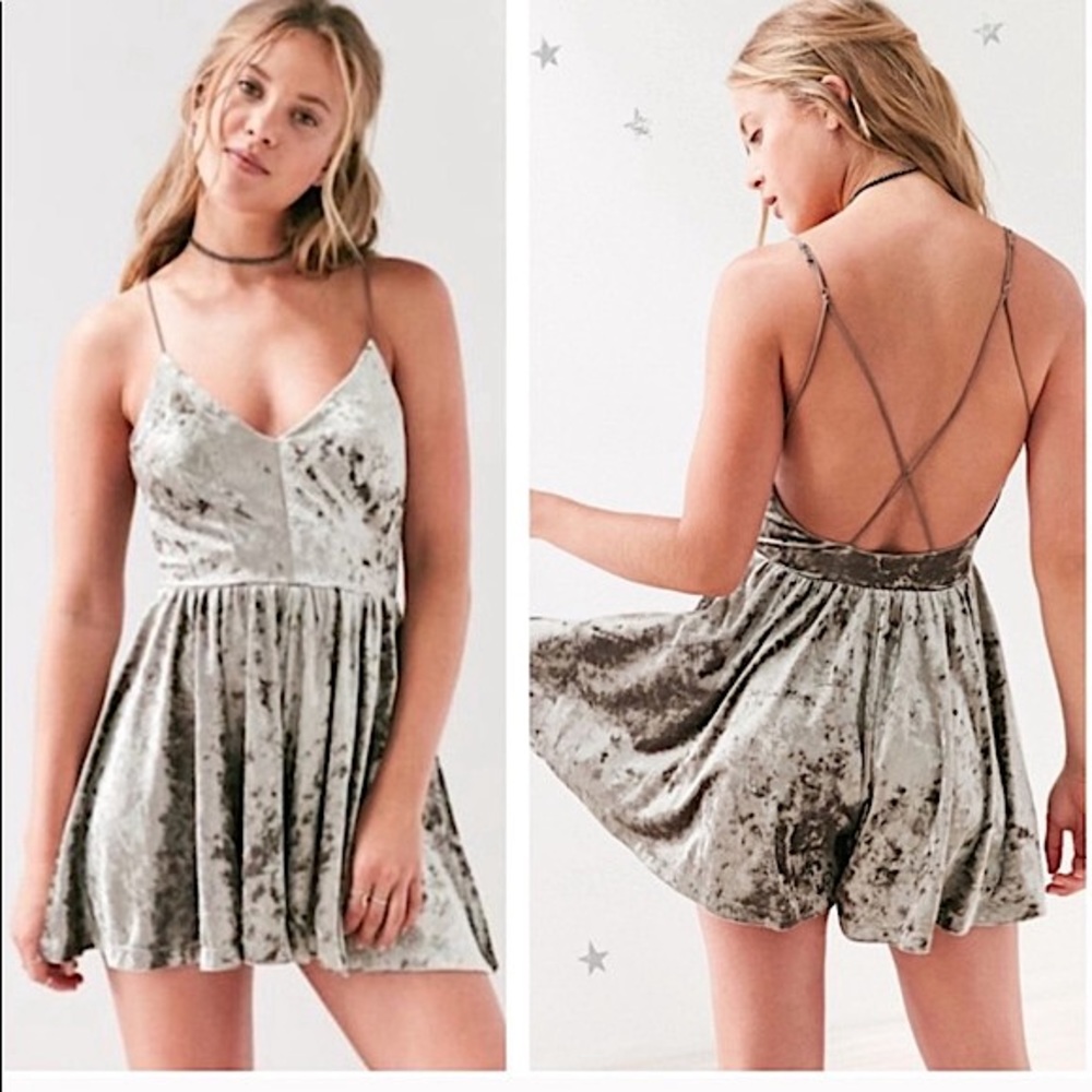 silence + noise (UO) taupe velvet open-back romper